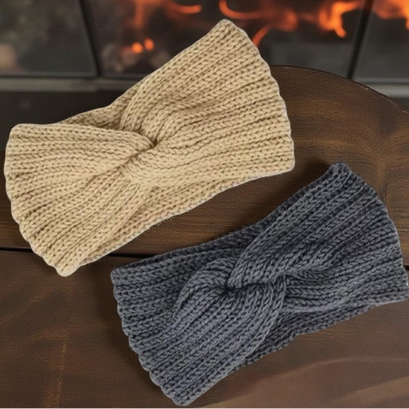 Accessories - Cozy Knit Headbands - Tan and Gray